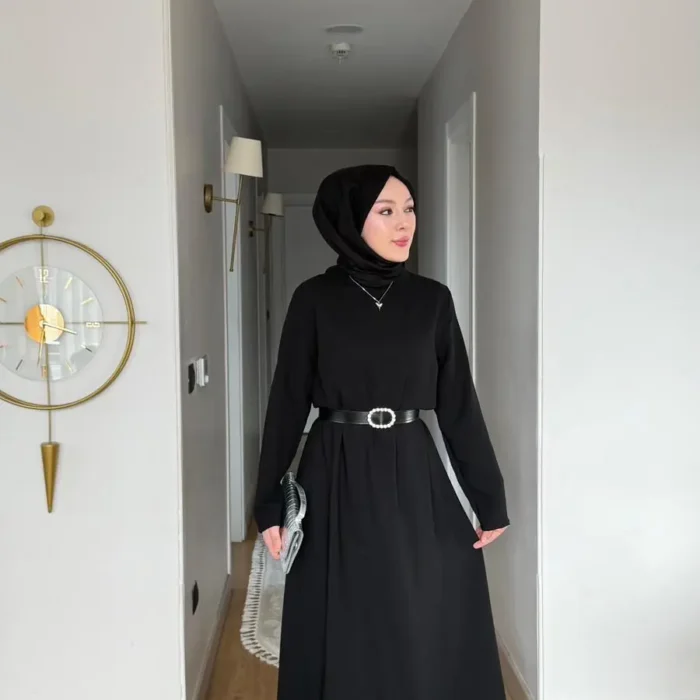 Yeni Sezon Eslem Elbise Krep Kemerli